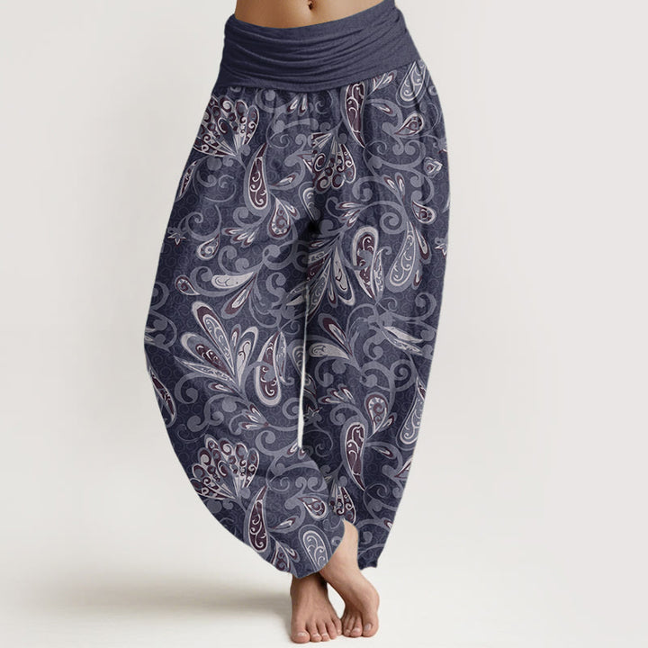 Buddha Stones Pure Cotton Casual Flower Petals Design Women's Elastic Waist Harem Pants