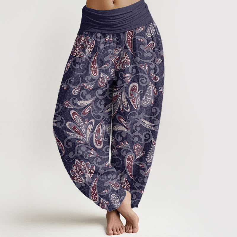 Buddha Stones Pure Cotton Casual Flower Petals Design Women's Elastic Waist Harem Pants