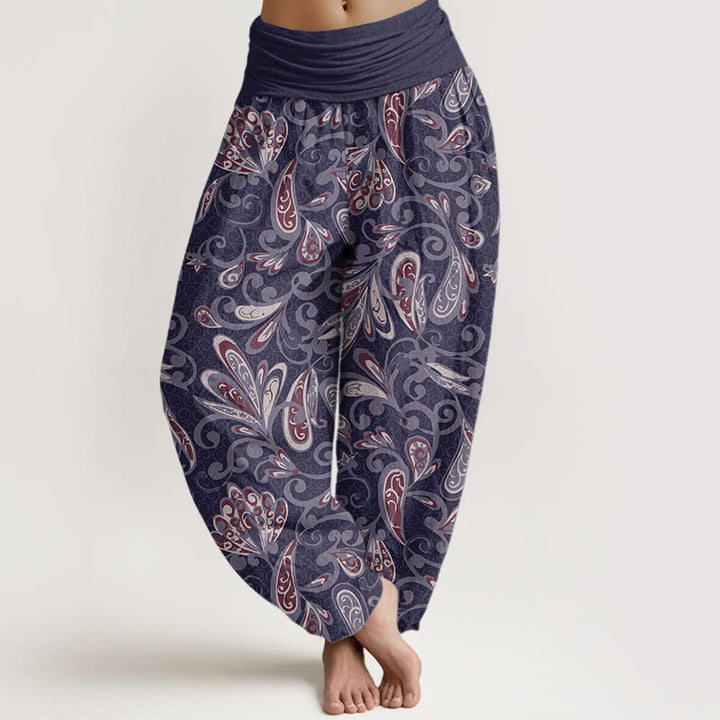 Buddha Stones Pure Cotton Casual Flower Petals Design Women's Elastic Waist Harem Pants