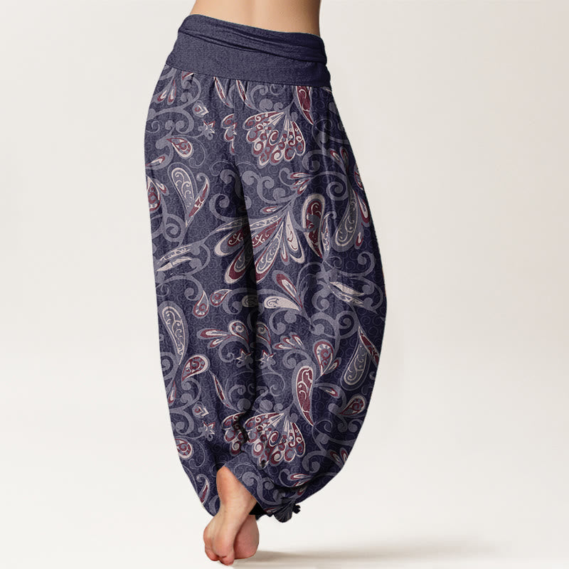 Buddha Stones Pure Cotton Casual Flower Petals Design Women's Elastic Waist Harem Pants