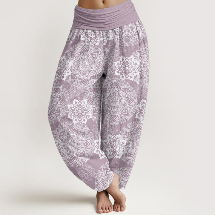 Buddha Stones Pure Cotton Casual Round Mandala Flower Design Women's Elastic Waist Harem Pants