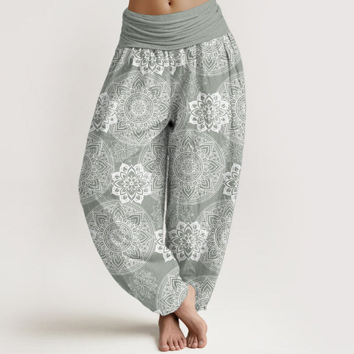 Buddha Stones Pure Cotton Casual Round Mandala Flower Design Women's Elastic Waist Harem Pants