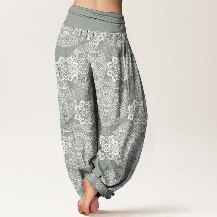 Buddha Stones Pure Cotton Casual Round Mandala Flower Design Women's Elastic Waist Harem Pants
