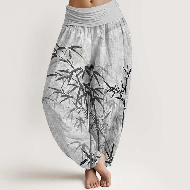 Buddha Stones Pure Cotton Casual Bamboo Leaves Women's Elastic Waist Harem Pants