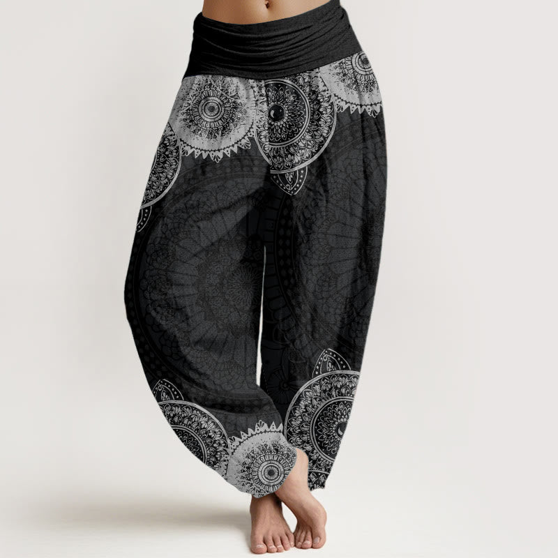 Buddha Stones Pure Cotton Circular Mandala Design Women's Elastic Waist Harem Pants