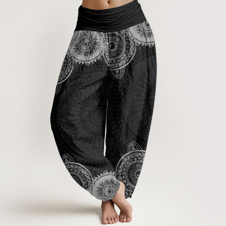 Buddha Stones Pure Cotton Circular Mandala Design Women's Elastic Waist Harem Pants