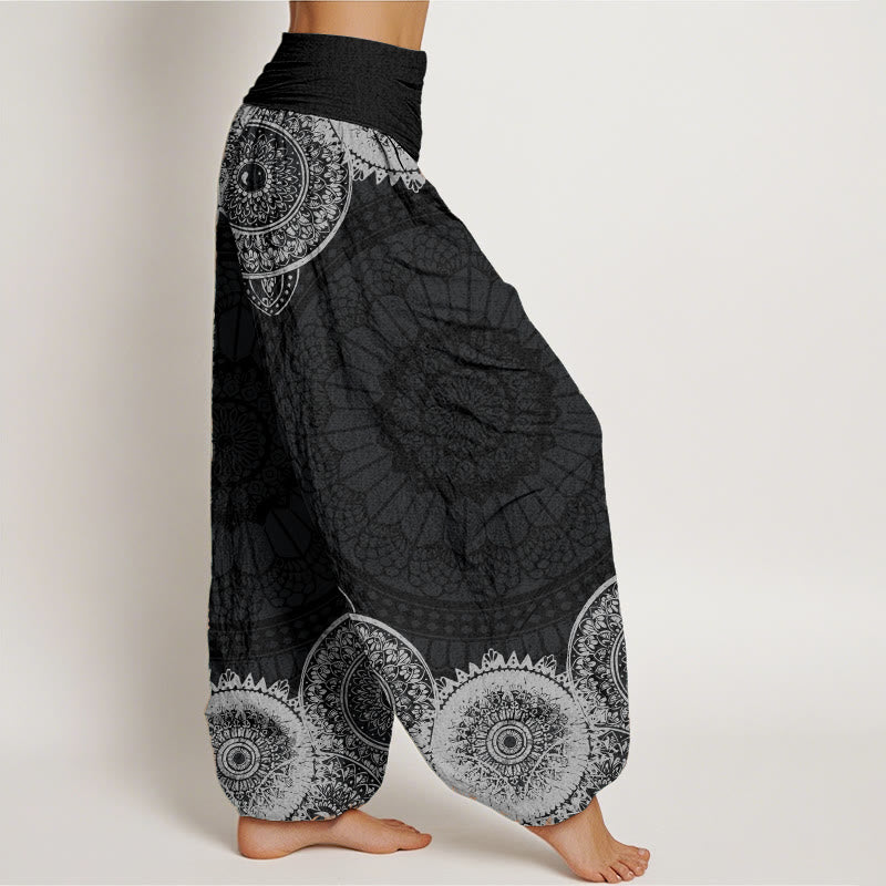 Buddha Stones Pure Cotton Circular Mandala Design Women's Elastic Waist Harem Pants