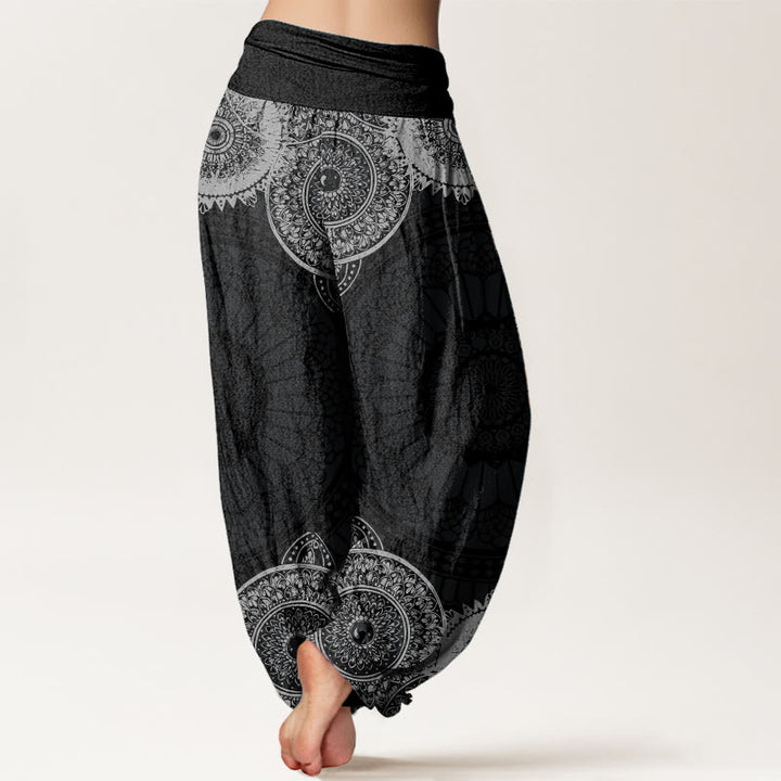 Buddha Stones Pure Cotton Circular Mandala Design Women's Elastic Waist Harem Pants