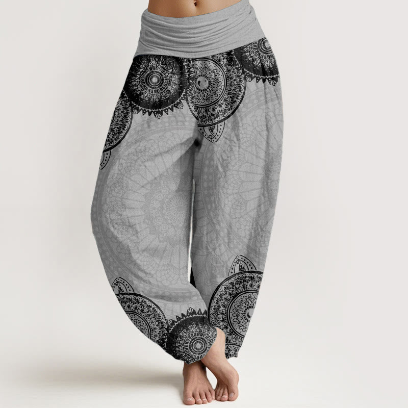 Buddha Stones Pure Cotton Circular Mandala Design Women's Elastic Waist Harem Pants