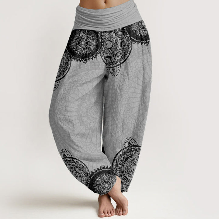 Buddha Stones Pure Cotton Circular Mandala Design Women's Elastic Waist Harem Pants
