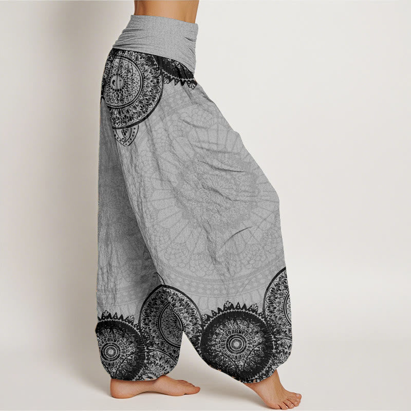 Buddha Stones Pure Cotton Circular Mandala Design Women's Elastic Waist Harem Pants