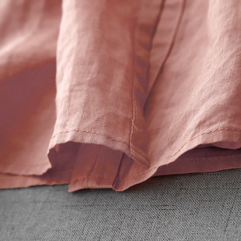 Buddha Stones Artistic Pure Color Embroiderd Front Button Design Women's Cotton Half Sleeve Shirt Cardigan - image 6