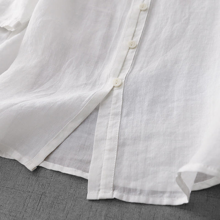 Buddha Stones Artistic Pure Color Embroiderd Front Button Design Women's Cotton Half Sleeve Shirt Cardigan - image 13