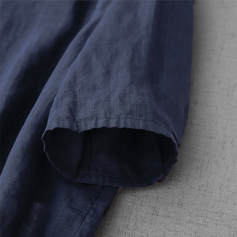 Buddha Stones Artistic Pure Color Embroiderd Front Button Design Women's Cotton Half Sleeve Shirt Cardigan - image 23