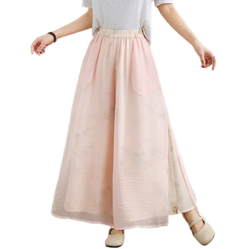 Buddha Stones Spring Vintage Printing Plant Pattern Double Layer Design Women's Cotton Wide Leg Pants With Pockets - image 18