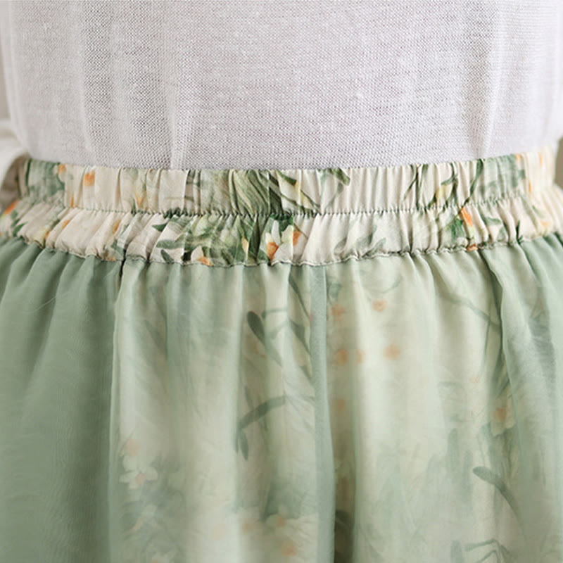 Buddha Stones Spring Vintage Printing Plant Pattern Double Layer Design Women's Cotton Wide Leg Pants With Pockets - image 7