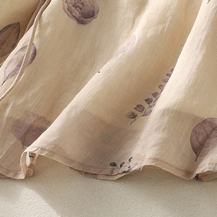 Buddha Stones Embroidery Design Leaves Women's Cotton Linen Three Quarter Sleeve Shirt - image 9