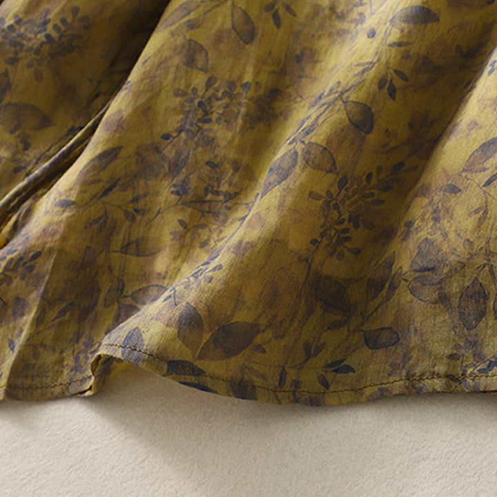 Buddha Stones Embroidery Design Leaves Women's Cotton Linen Three Quarter Sleeve Shirt - image 18