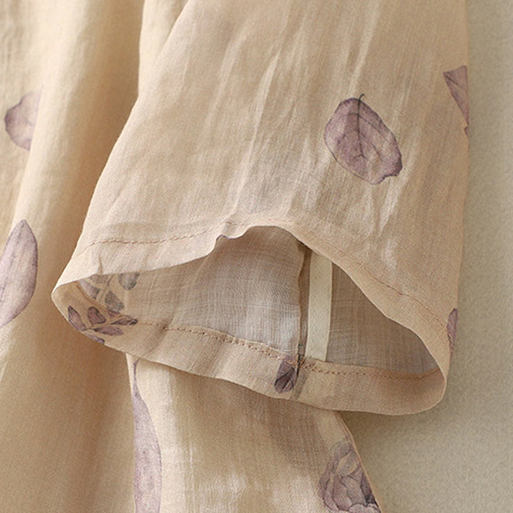 Buddha Stones Embroidery Design Leaves Women's Cotton Linen Three Quarter Sleeve Shirt - image 8