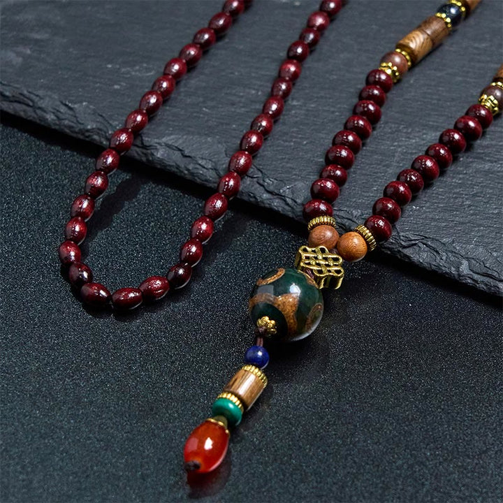 Buddha Stones Tibetan Handmade Wenge Wood Protection Dzi Bead Elephant Head Necklace Pendant