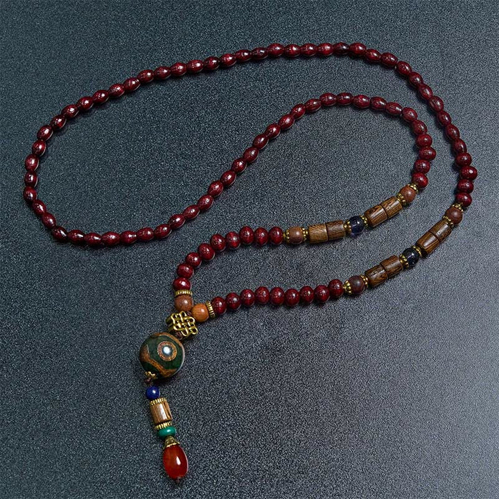 Buddha Stones Tibetan Handmade Wenge Wood Protection Dzi Bead Elephant Head Necklace Pendant
