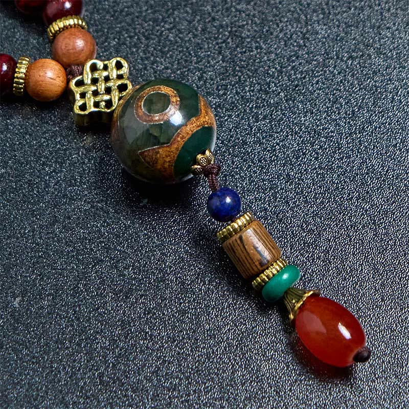 Buddha Stones Tibetan Handmade Wenge Wood Protection Dzi Bead Elephant Head Necklace Pendant