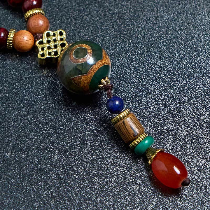 Buddha Stones Tibetan Handmade Wenge Wood Protection Dzi Bead Elephant Head Necklace Pendant