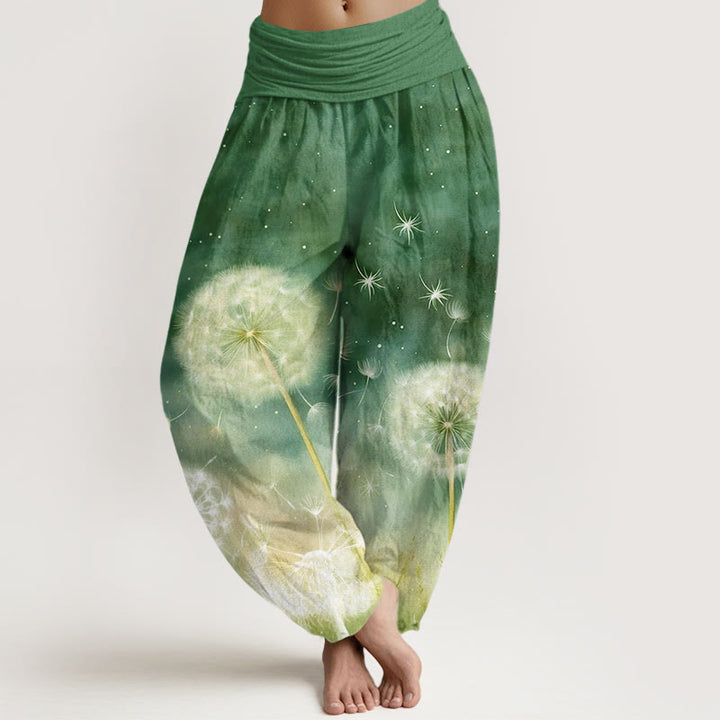 Buddha Stones Casual Dandelion Pattern Women's Elastic Waist Harem Pants - ForestGreen - US22,UK/AU26,EU54 (6XL) - image 8