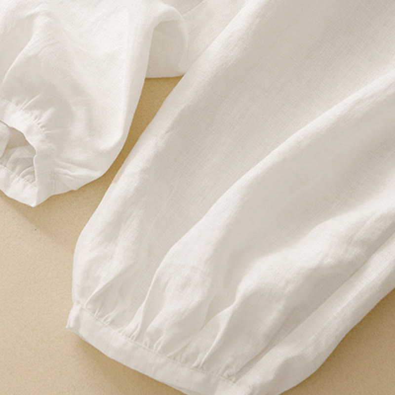 Buddha Stones Summer Commute Pure Color Women's Cotton Ankle-Length Pants With Pockets