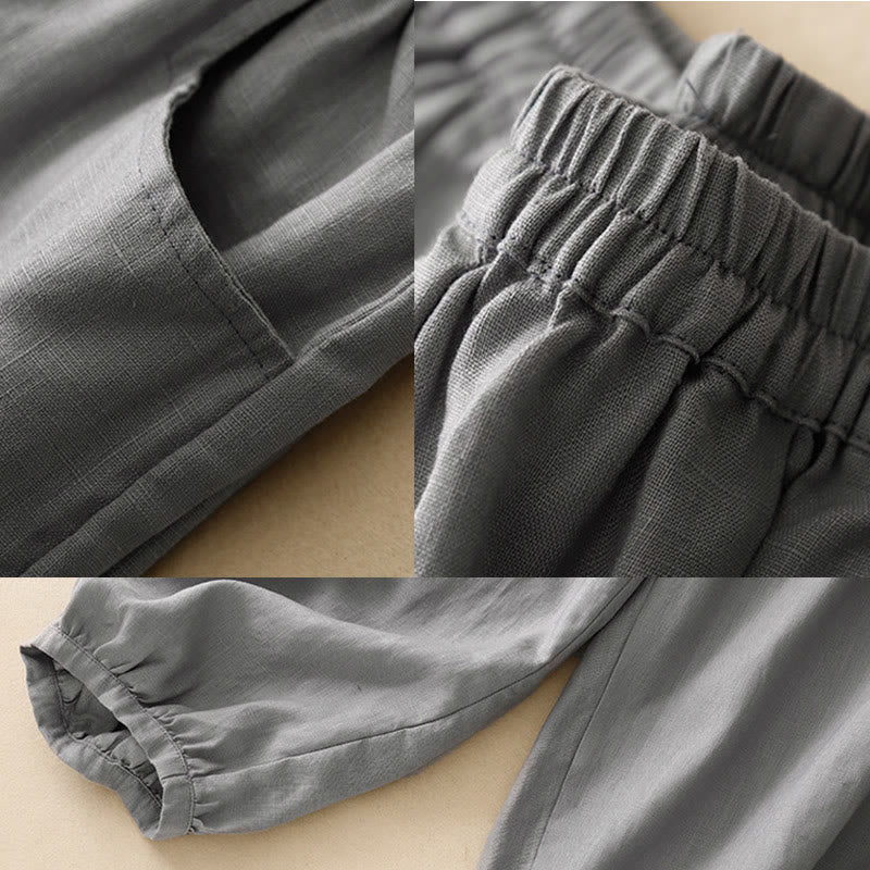 Buddha Stones Summer Commute Pure Color Women's Cotton Ankle-Length Pants With Pockets