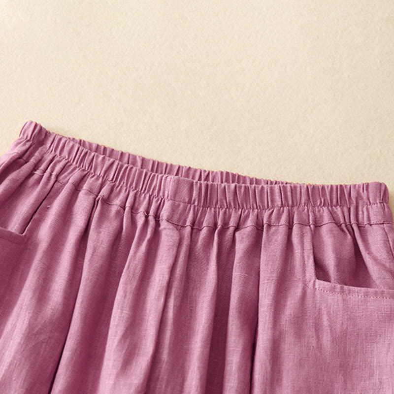 Buddha Stones Summer Commute Pure Color Women's Cotton Ankle-Length Pants With Pockets