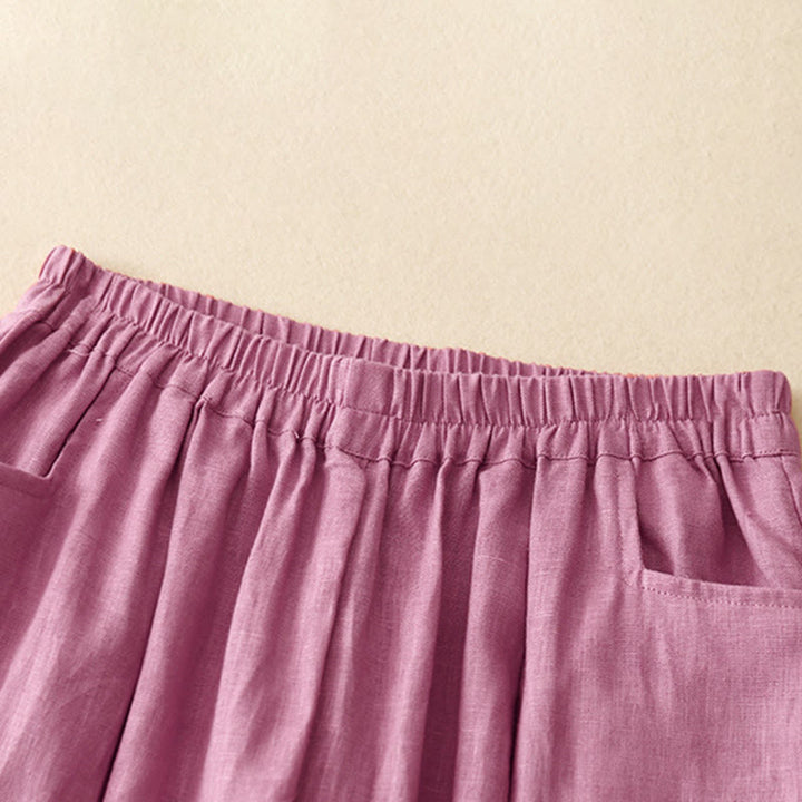 Buddha Stones Summer Commute Pure Color Women's Cotton Ankle-Length Pants With Pockets