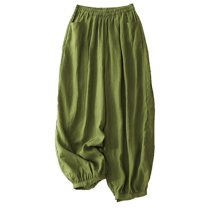 Buddha Stones Summer Commute Pure Color Women's Cotton Ankle-Length Pants With Pockets