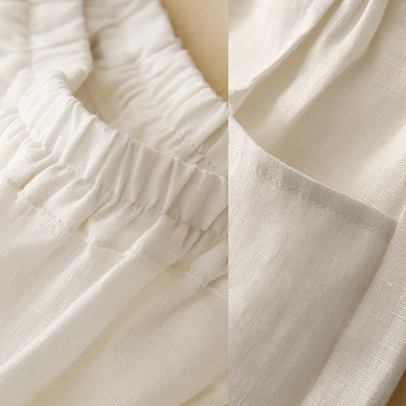 Buddha Stones Summer Commute Pure Color Women's Cotton Ankle-Length Pants With Pockets