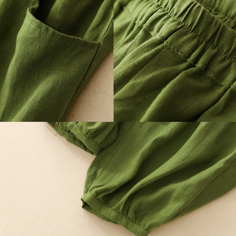 Buddha Stones Summer Commute Pure Color Women's Cotton Ankle-Length Pants With Pockets