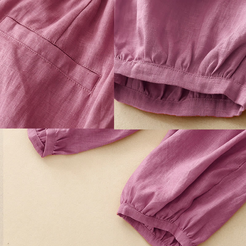 Buddha Stones Summer Commute Pure Color Women's Cotton Ankle-Length Pants With Pockets