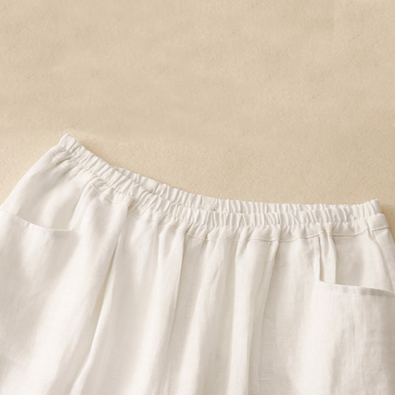 Buddha Stones Summer Commute Pure Color Women's Cotton Ankle-Length Pants With Pockets