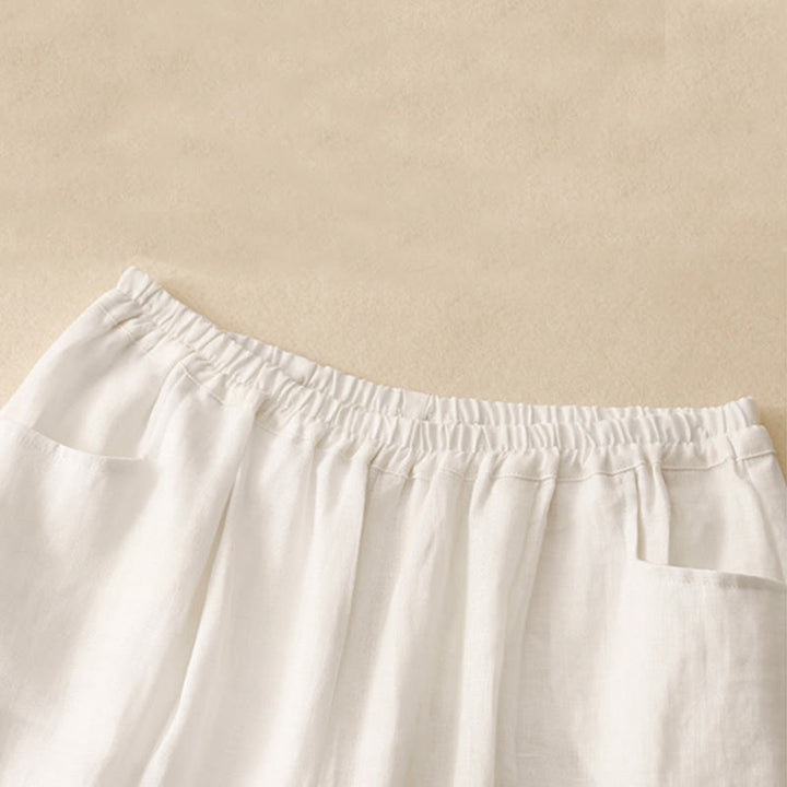 Buddha Stones Summer Commute Pure Color Women's Cotton Ankle-Length Pants With Pockets