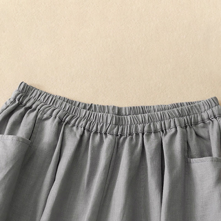 Buddha Stones Summer Commute Pure Color Women's Cotton Ankle-Length Pants With Pockets