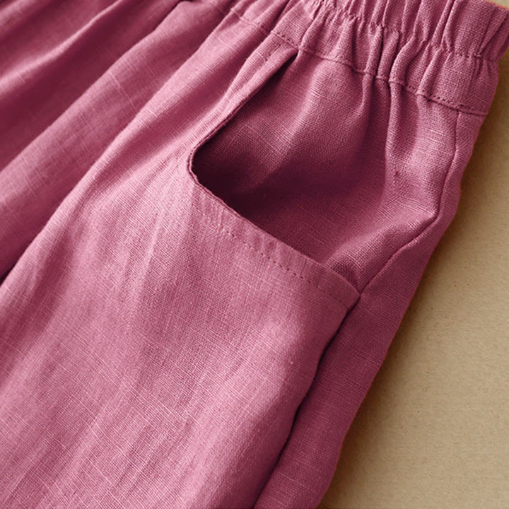 Buddha Stones Summer Commute Pure Color Women's Cotton Ankle-Length Pants With Pockets