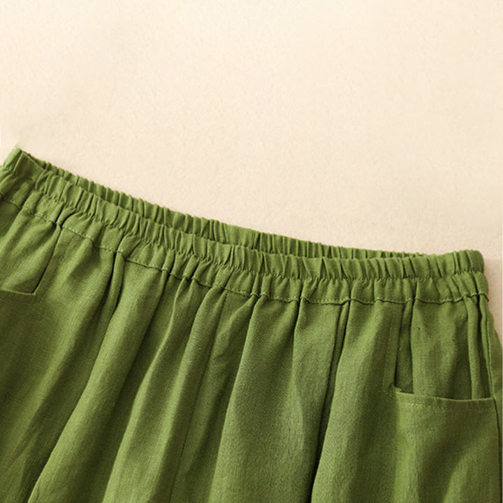 Buddha Stones Summer Commute Pure Color Women's Cotton Ankle-Length Pants With Pockets