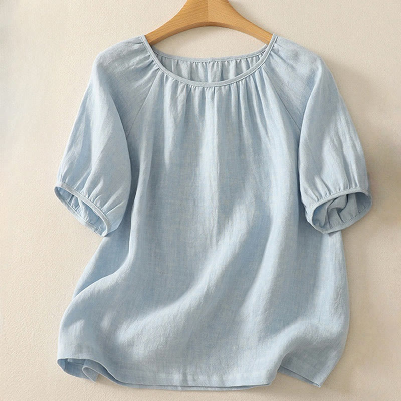 Buddha Stones Casual Summer Plain Crew Neck Cotton Women's Short Sleeve T-Shirt