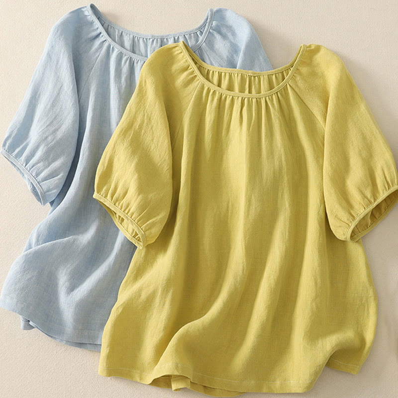 Buddha Stones Casual Summer Plain Crew Neck Cotton Women's Short Sleeve T-Shirt