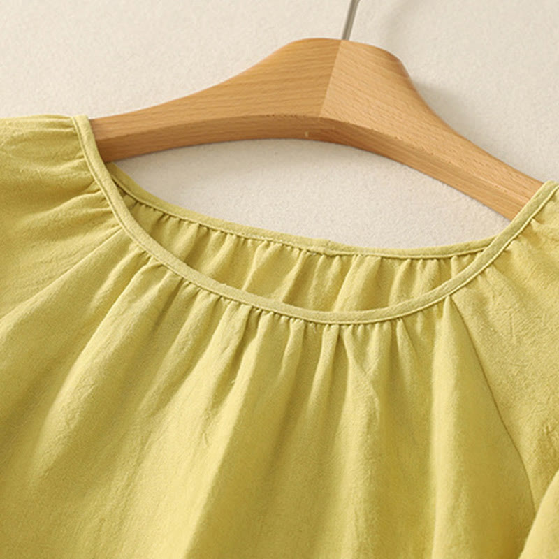 Buddha Stones Casual Summer Plain Crew Neck Cotton Women's Short Sleeve T-Shirt