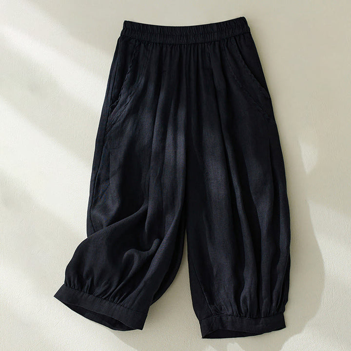 Buddha Stones Commute Pure Color High Waist Women's Cotton Linen Harem Cropped Pants With Pockets - Black - US8-10,UK/AU12-14,EU40-42 (2XL) - image 16