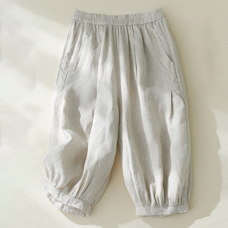 Buddha Stones Commute Pure Color High Waist Women's Cotton Linen Harem Cropped Pants With Pockets - Linen - US8-10,UK/AU12-14,EU40-42 (2XL) - image 8