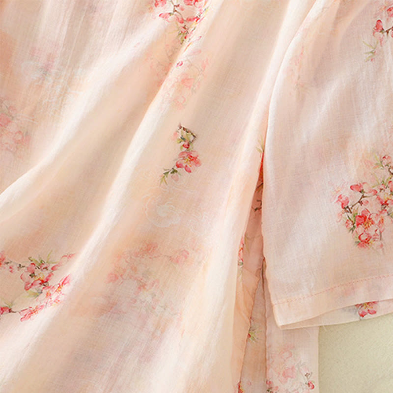 Buddha Stones Plant Printed Crew Neck Frog Button Design Women's Polyester Three Quarter Sleeve Shirt - image 16