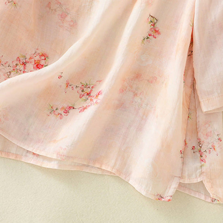 Buddha Stones Plant Printed Crew Neck Frog Button Design Women's Polyester Three Quarter Sleeve Shirt - image 15