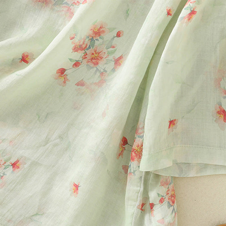 Buddha Stones Plant Printed Crew Neck Frog Button Design Women's Polyester Three Quarter Sleeve Shirt - image 22