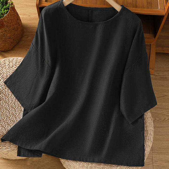 Buddha Stones Casual Summer Plain Crew Neck Women's  Cotton Short Sleeve T-Shirt - Black - US14,UK/AU18,EU46 (2XL) - image 20